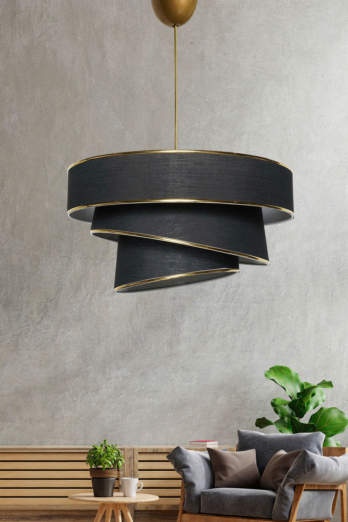 HÄNGELEUCHTE 40/72 cm   - Goldfarben/Schwarz, KONVENTIONELL, Kunststoff/Textil (40/72cm) - P & B