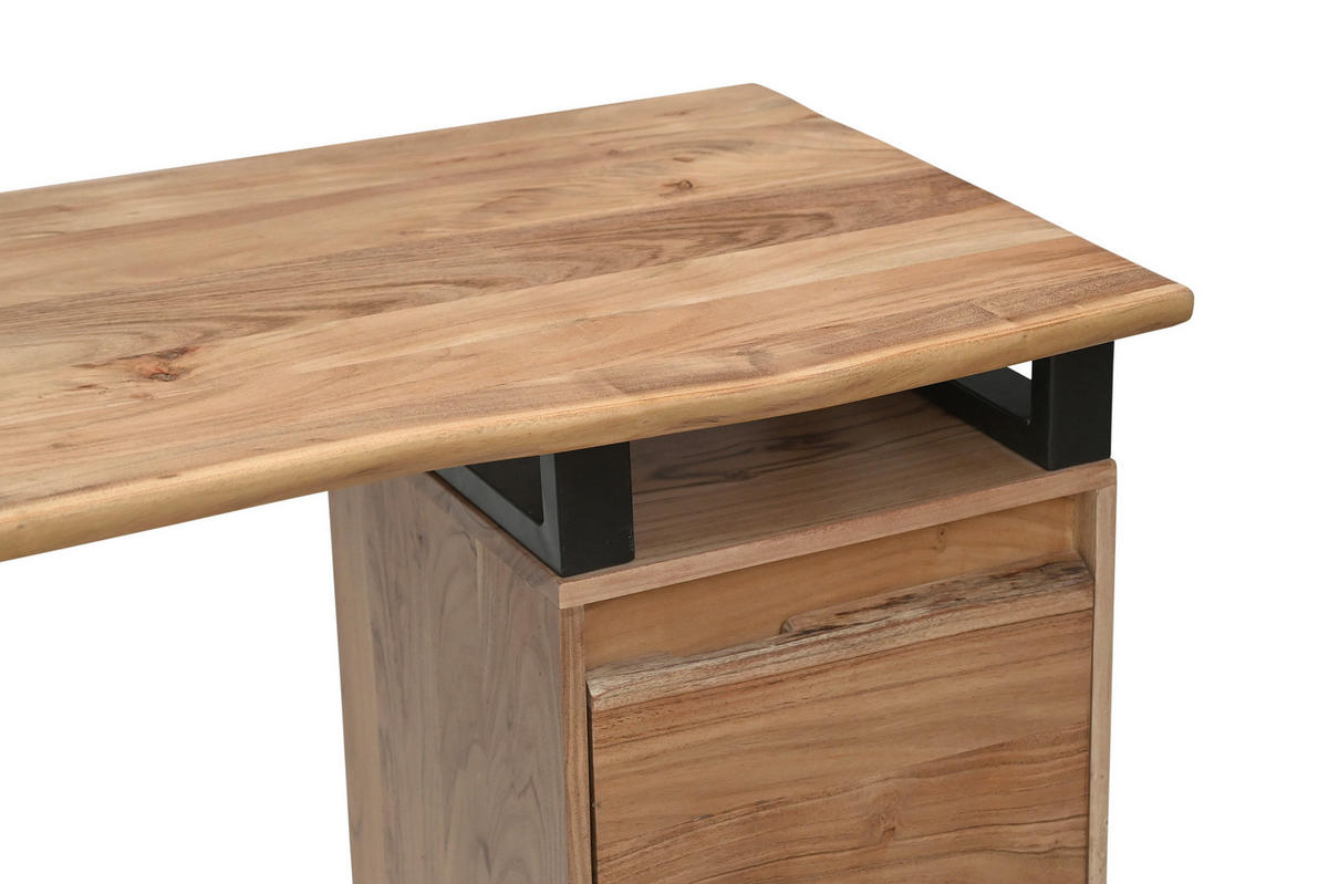 SCHREIBTISCH 145/60/80 cm Schwarz, Akaziefarben  - Schwarz/Akaziefarben, MODERN, Holz/Metall (145/60/80cm) - Livetastic