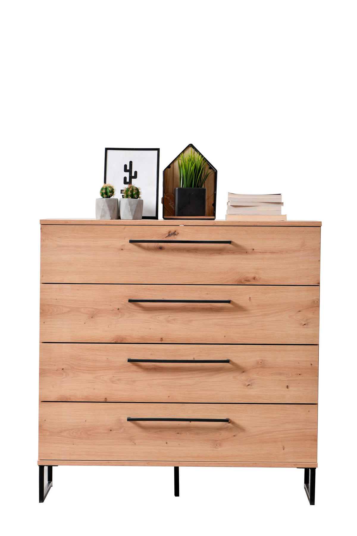 KOMÓD 91,5/92,5/42 cm  - tölgyfa színű, Basics, faalapú anyag/fém (91,5/92,5/42cm) - Xora