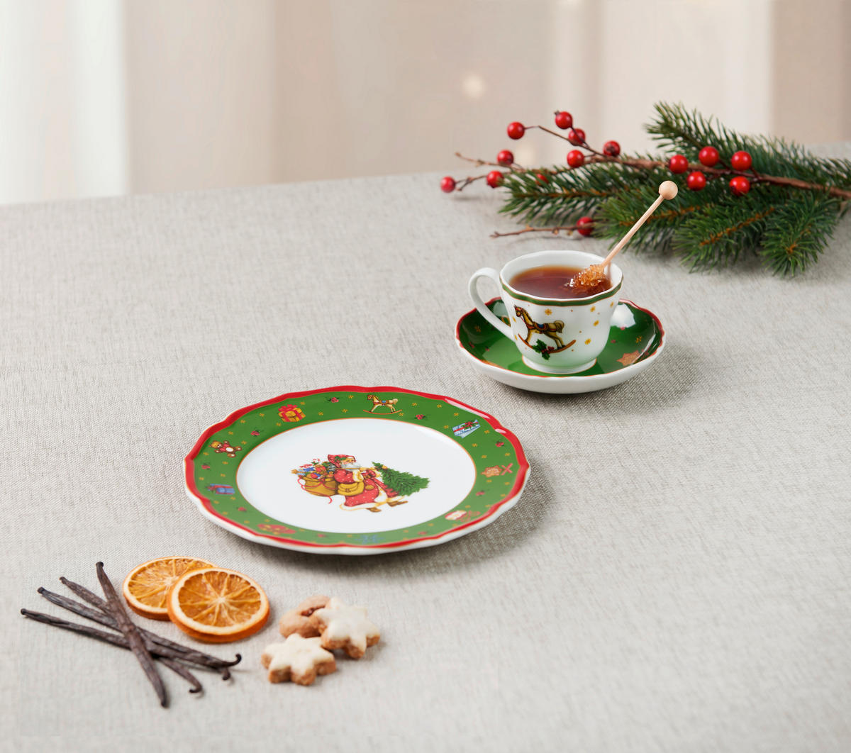 KAFFESERVIS 12 delar  - vit/grön, Klassisk, keramik - X-Mas