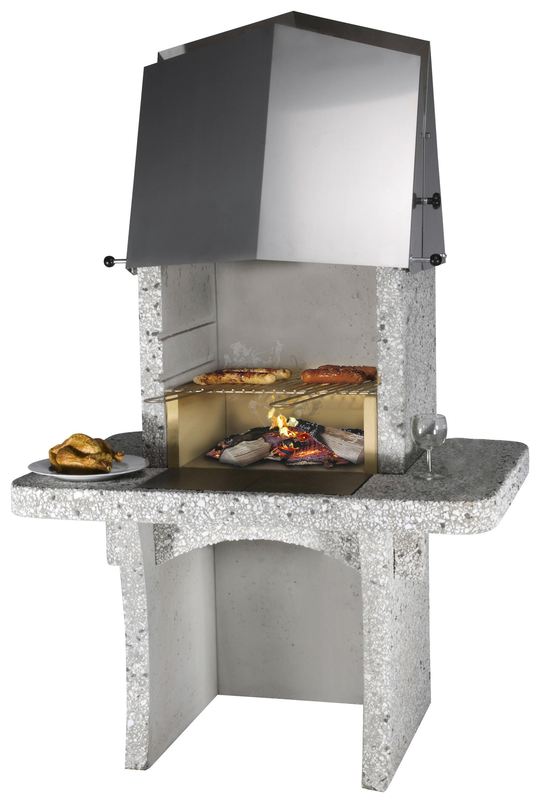 HOLZKOHLEGRILL - Weiss, Design, Stein (110/170/95cm) - Nouvel