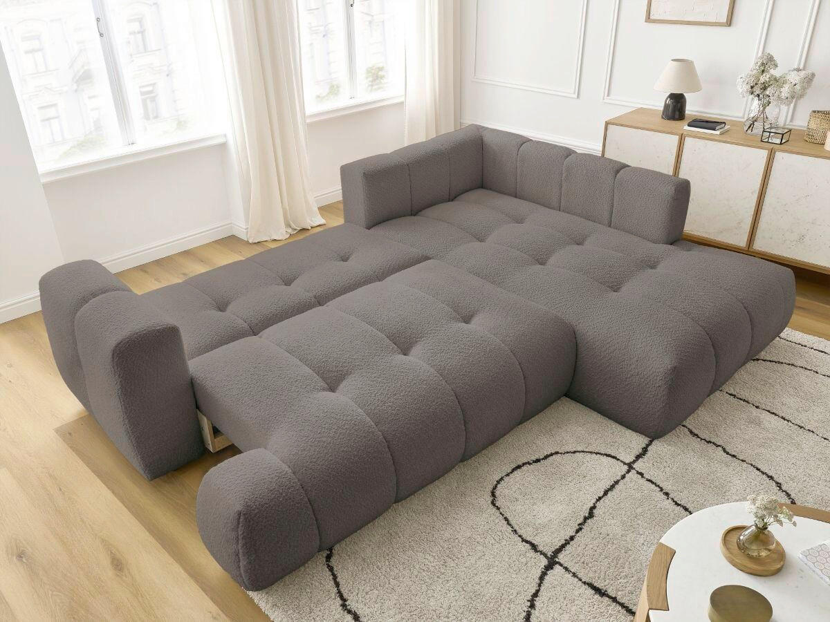 ECKSCHLAFSOFA FUJI Bouclé Taupe  inkl.  - Taupe/Schwarz, MODERN, Kunststoff/Textil (282/204cm)