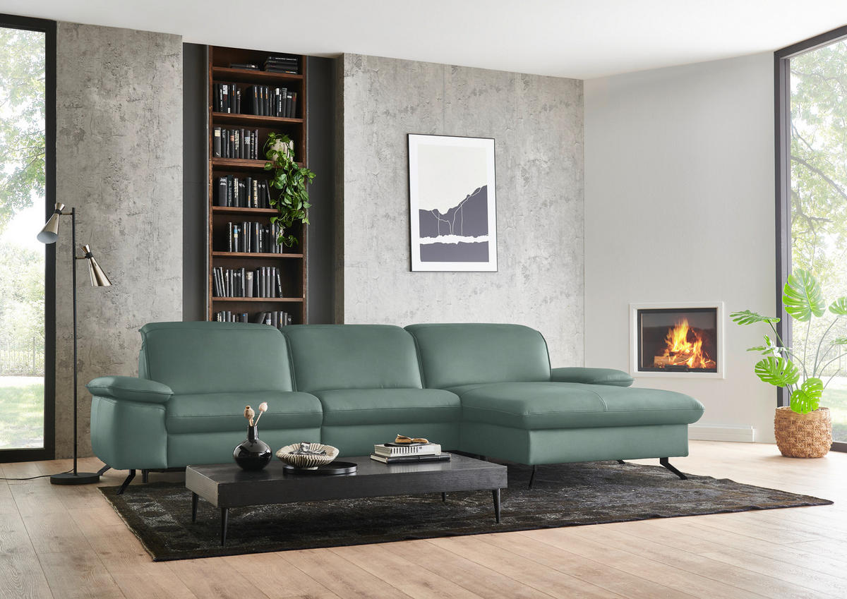 ECKSOFA  Echtleder Opal  - Opal/Schwarz, Design, Leder/Metall (307/169cm) - Beldomo Premium