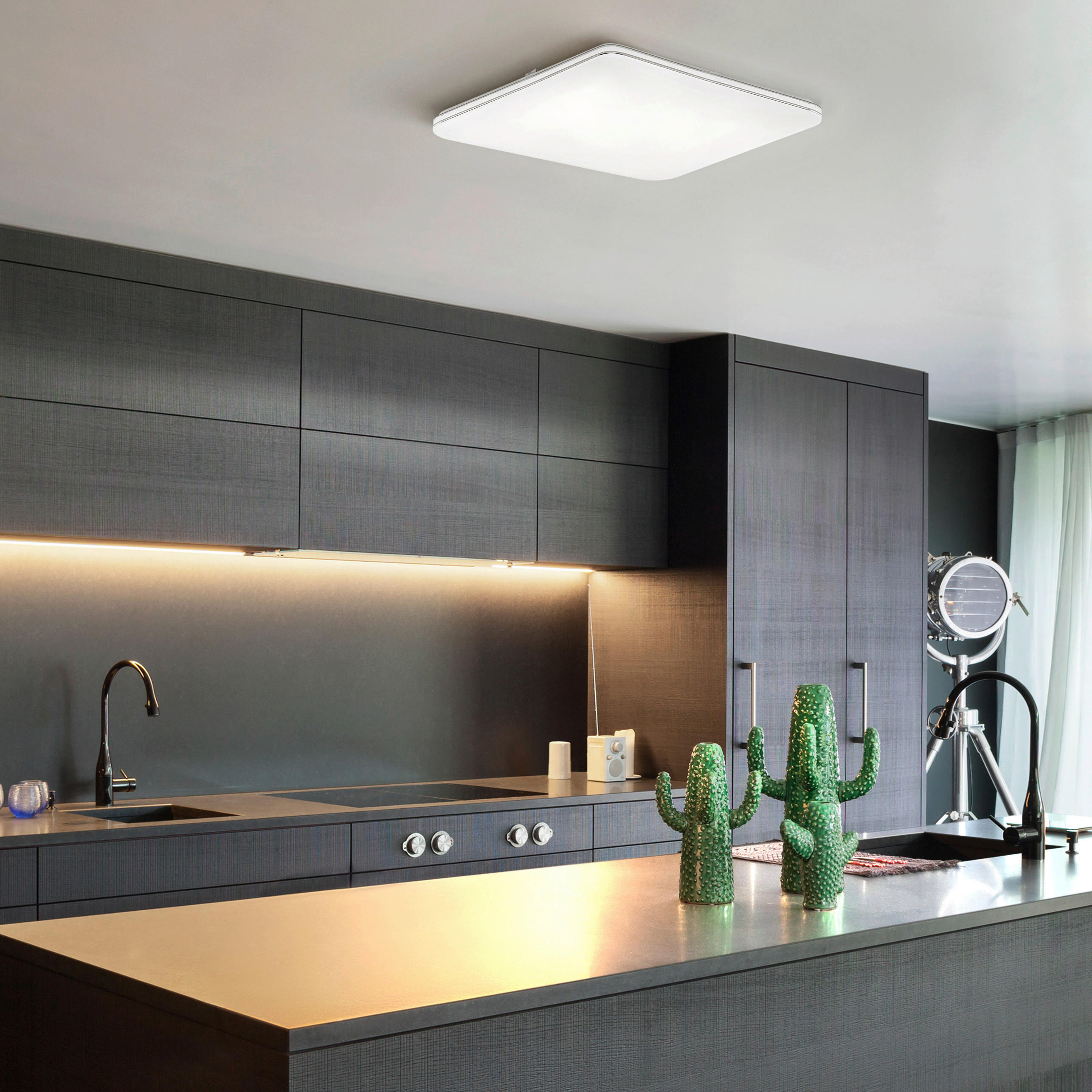 LED-DECKENLEUCHTE Porto 48,5/48,5/5 cm   - Chromfarben/Weiß Hochglanz, Basics, Glas (48,5/48,5/5cm)