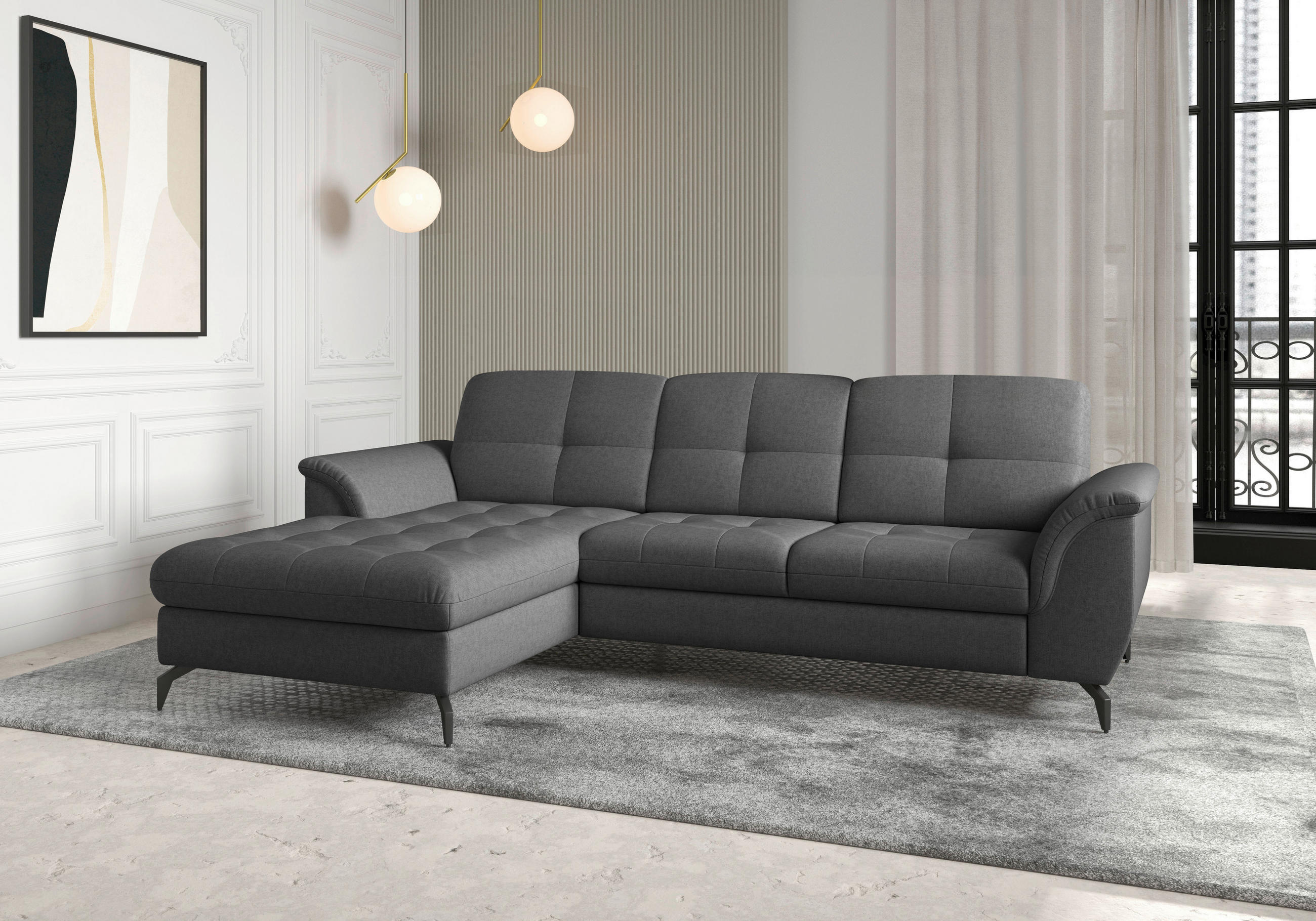 ECKSOFA in Flachgewebe Dunkelgrau  - Dunkelgrau/Schwarz, Modern, Textil/Metall (164/262cm) - Sit & More
