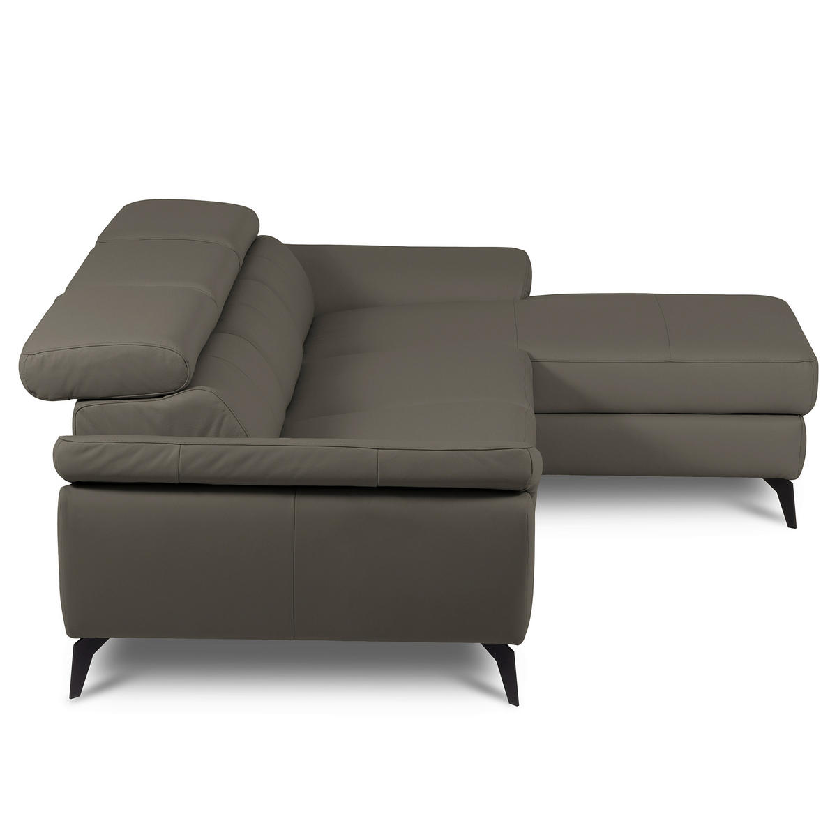 ECKSOFA Schlammfarben Echtleder Lederlook Bettkasten, Schlaffunktion, Rücken echt, Armteilverstellung, Kopfteilverstellung  - Schlammfarben/Schwarz, Design, Leder/Textil (252/179cm) - Livetastic