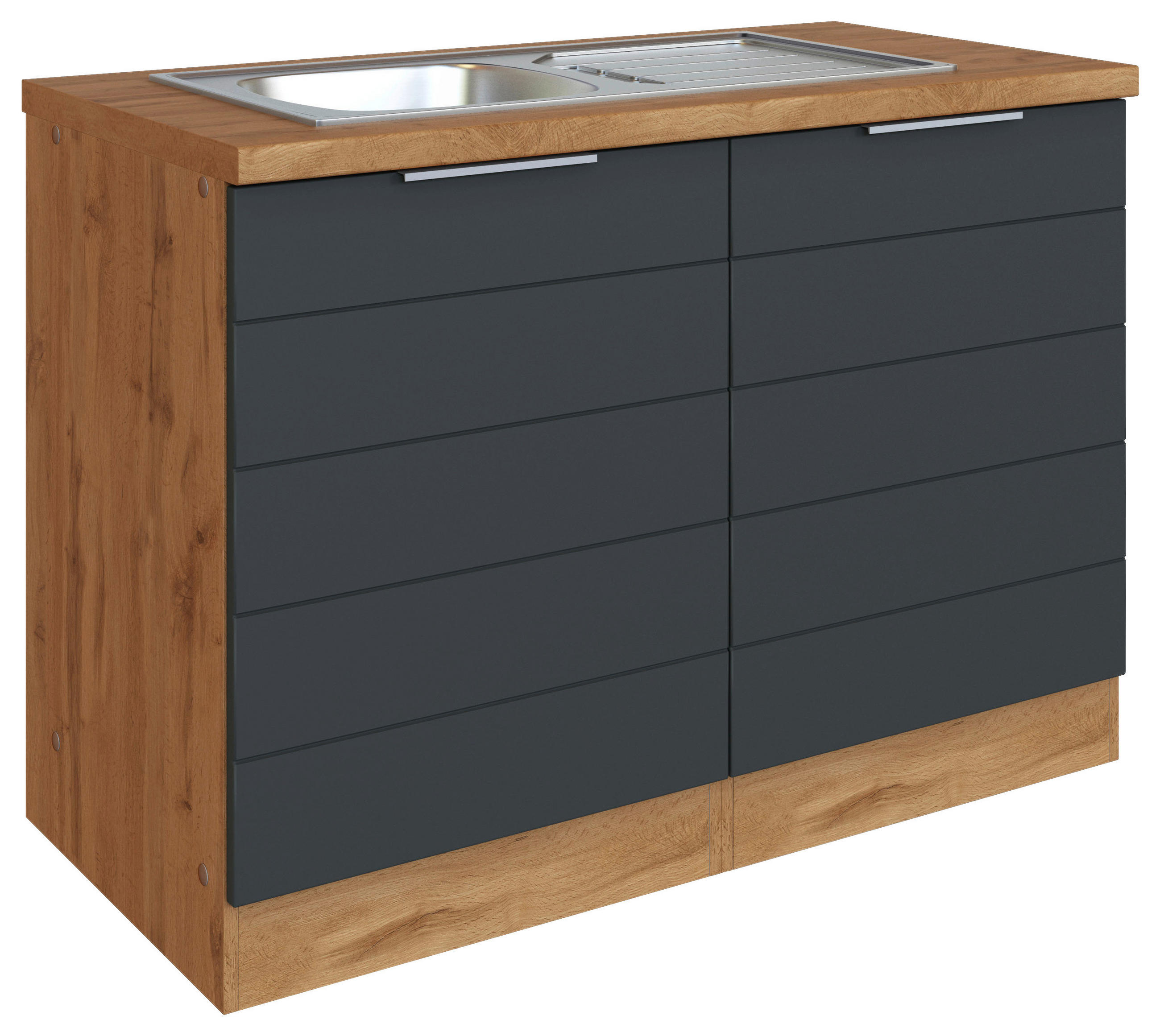 SPÜLENUNTERSCHRANK 120/86/60 cm  in Grau, Eiche Wotan  - Eiche Wotan/Grau, Design, Holzwerkstoff/Metall (120/86/60cm) - Held