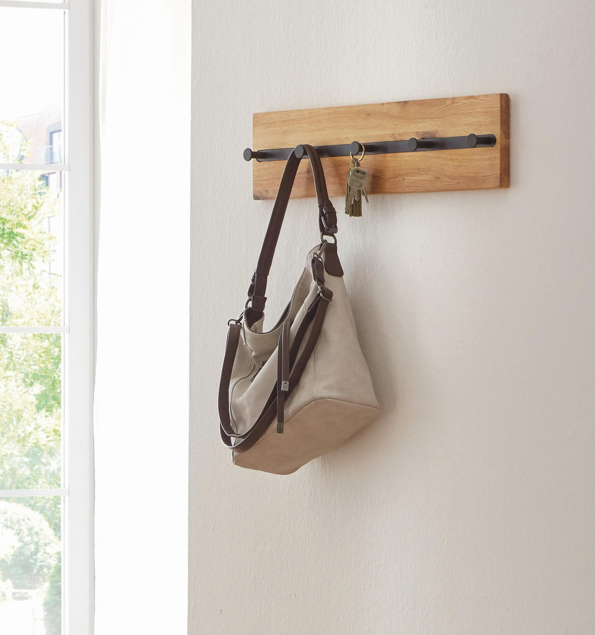 WANDGARDEROBE  in Eiche massiv Schwarz, Eichefarben  - Eichefarben/Schwarz, Design, Holz/Metall (60/15/6cm)