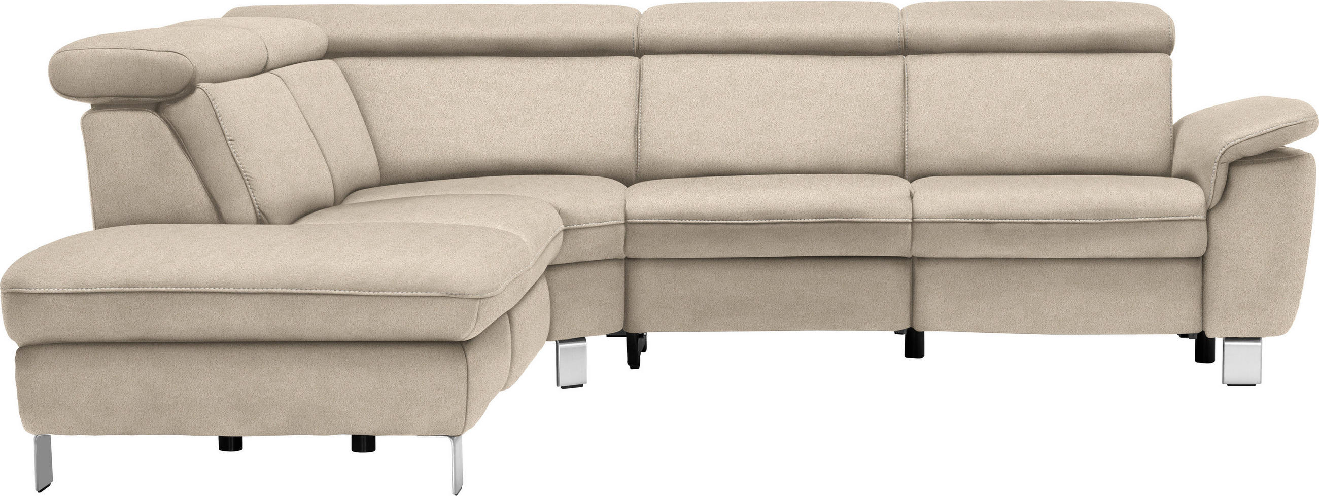 ECKSOFA in Flachgewebe, Mikrofaser Beige  - Beige/Alufarben, Design, Textil/Metall (239/271cm) - Cantus