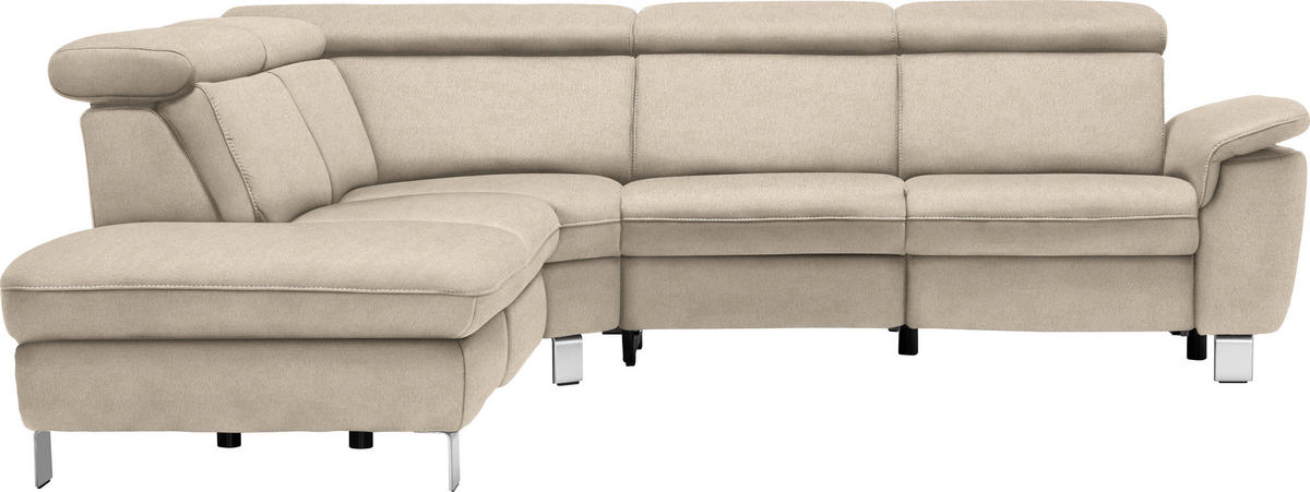 ECKSOFA in Flachgewebe, Mikrofaser Beige  - Beige/Alufarben, Design, Textil/Metall (239/271cm) - Cantus