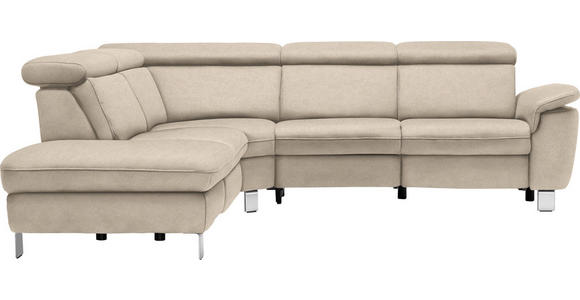 ECKSOFA in Flachgewebe, Mikrofaser Beige  - Beige/Alufarben, Design, Textil/Metall (242/271cm) - Cantus