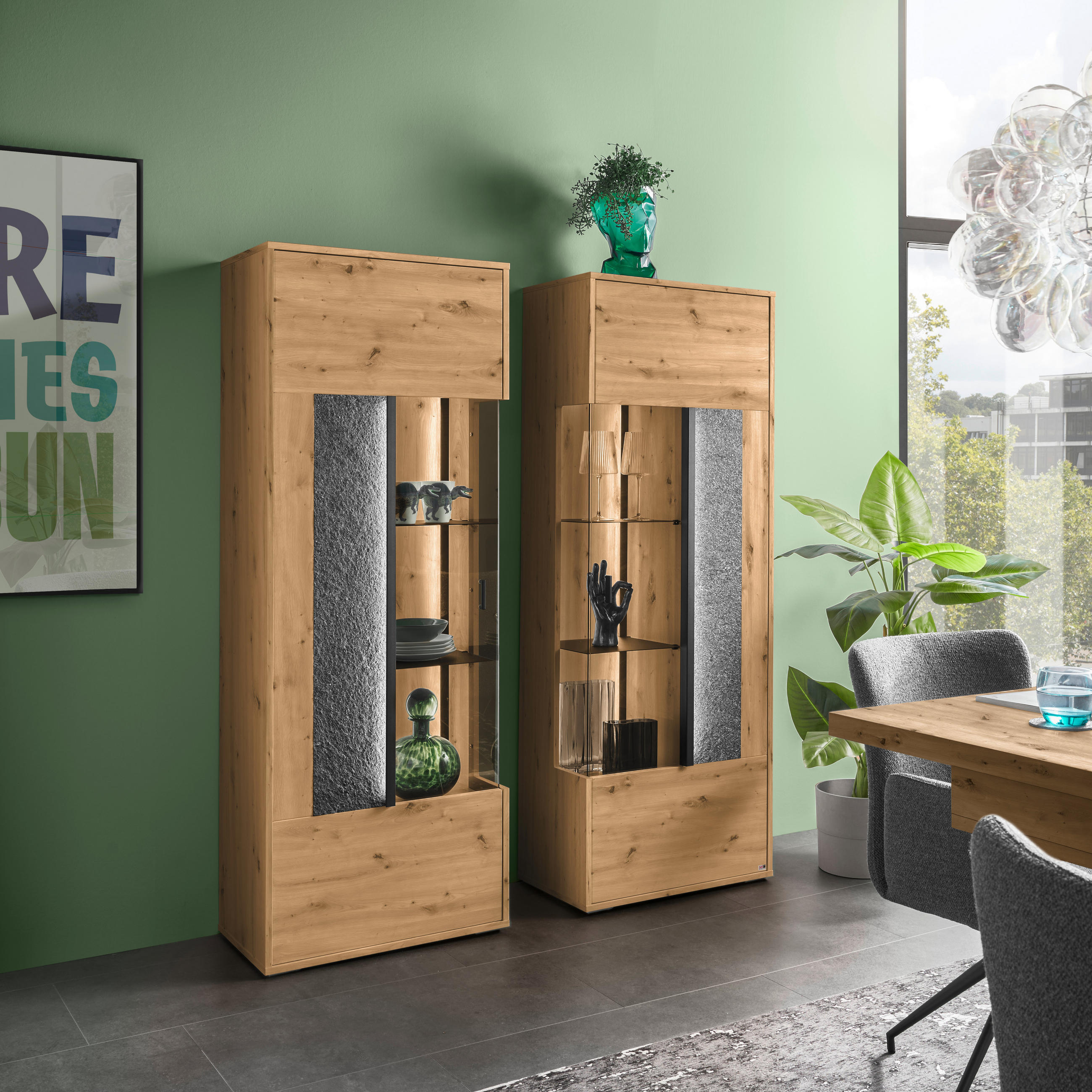VITRINE in Eiche Artisan  - Dunkelgrau/Eiche Artisan, Design, Glas/Holzwerkstoff (63,7/170,8/37,2cm) - SetOne by Musterring