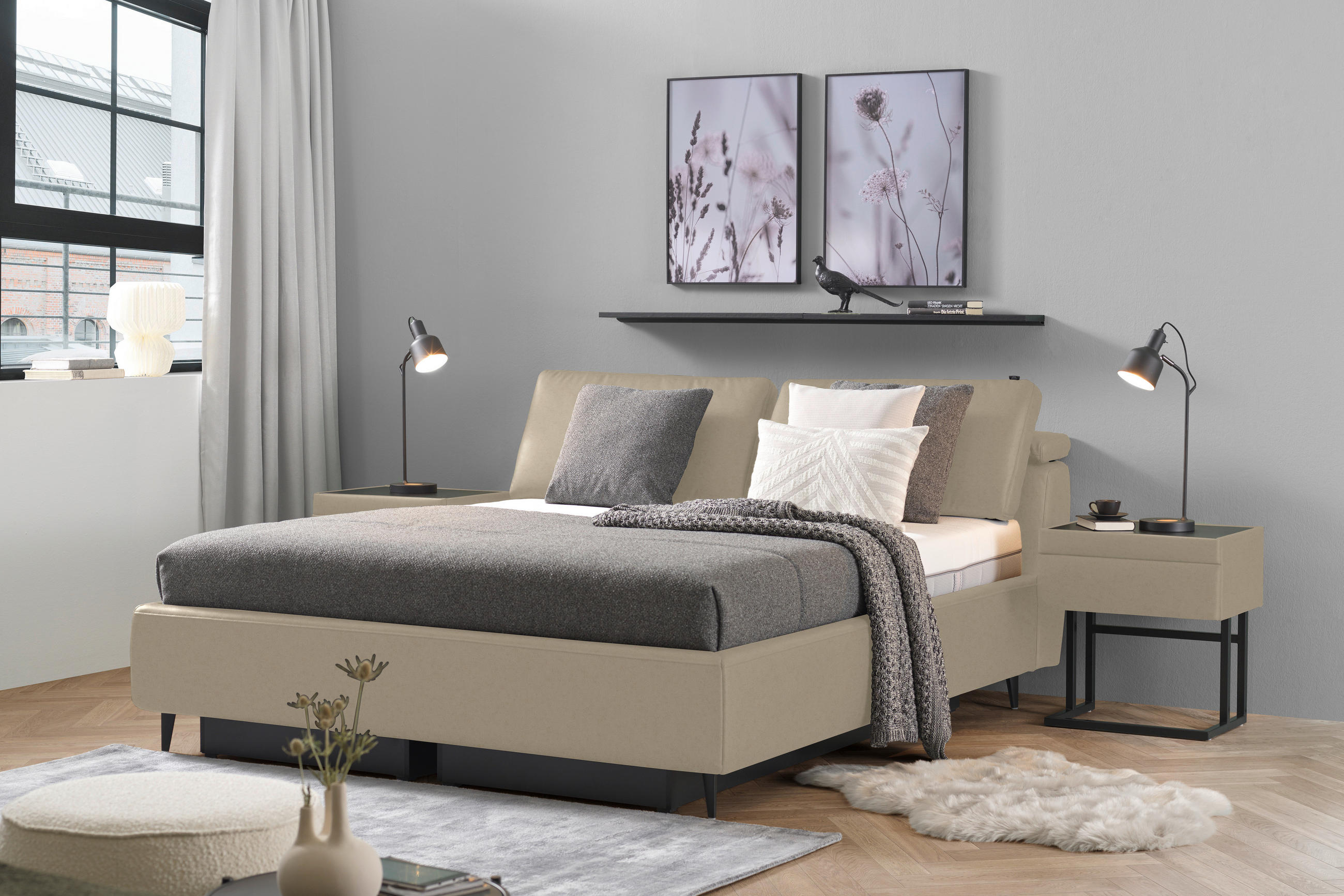 POLSTERBETT 200/200 cm  in Beige  - Hellbraun/Anthrazit, Design, Holz/Textil (200/200cm) - Johann Jakob
