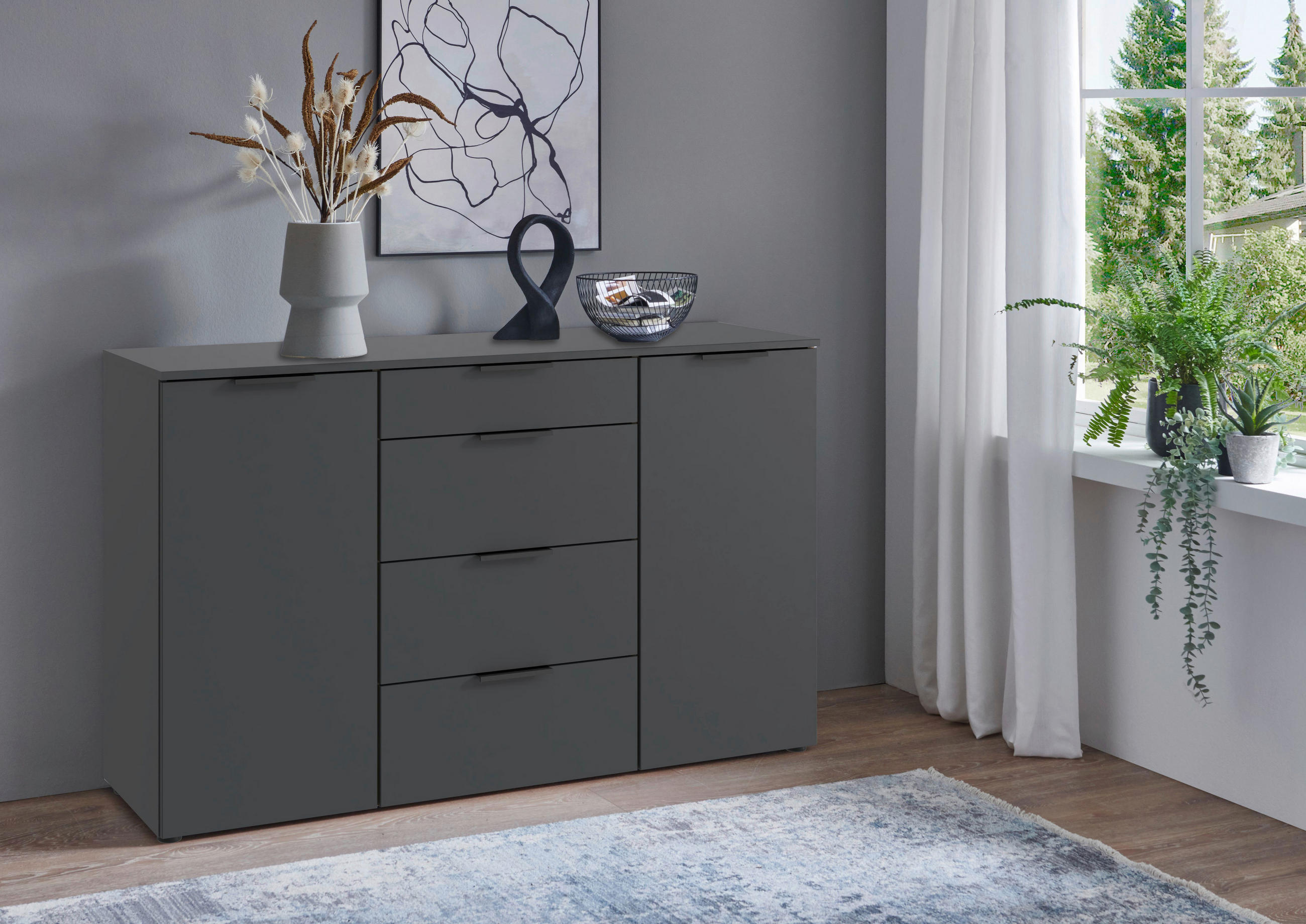 KOMMODE  in 135/92/41 cm  - Graphitfarben/Schwarz, Design, Holzwerkstoff/Kunststoff (135/92/41cm) - Boxxx