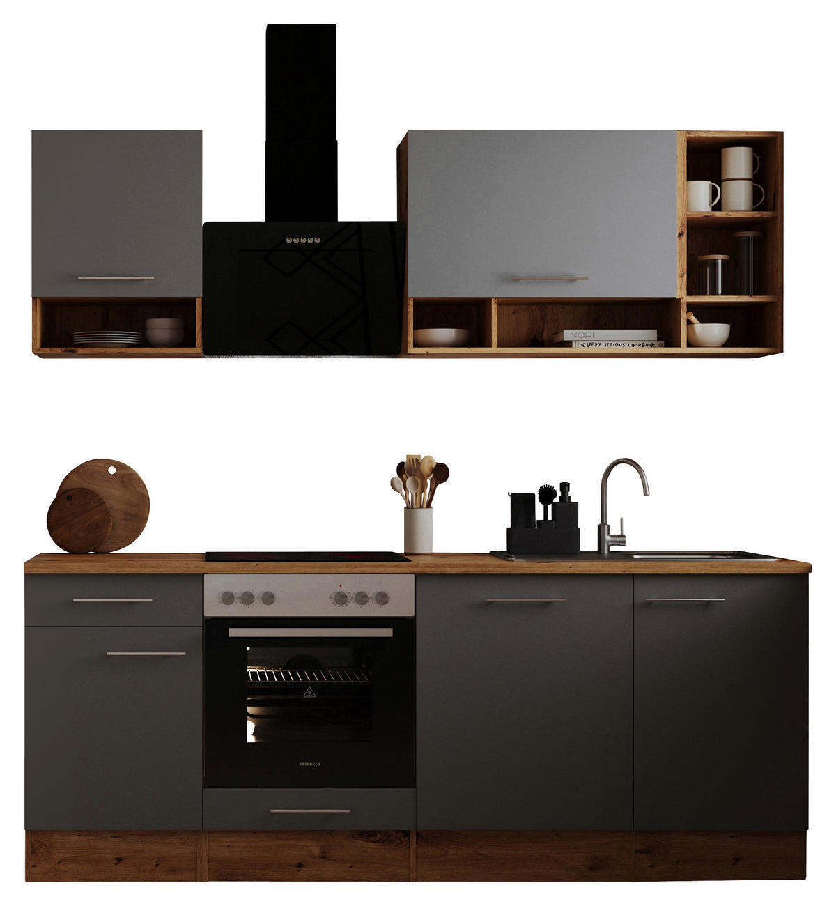 KÜCHENBLOCK 220 cm   in Eichefarben  - Eichefarben/Grau, Modern, Holzwerkstoff (220cm) - Respekta