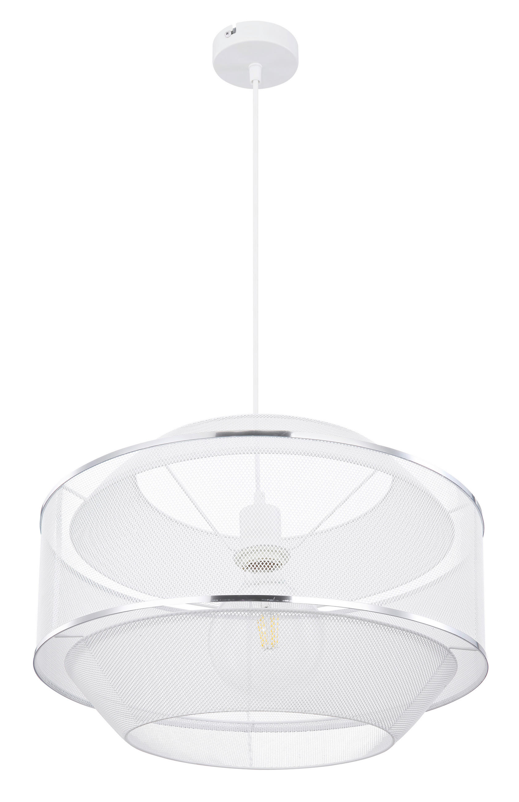 Hängeleuchte H: 150 Cm 1-Flammig, Weiß/chromfarben