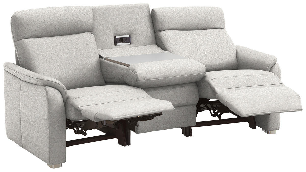 TRAPEZSOFA  in Flachgewebe Ecru  - Ecru/Alufarben, KONVENTIONELL, Textil/Metall (218/107/103cm) - Beldomo Comfort