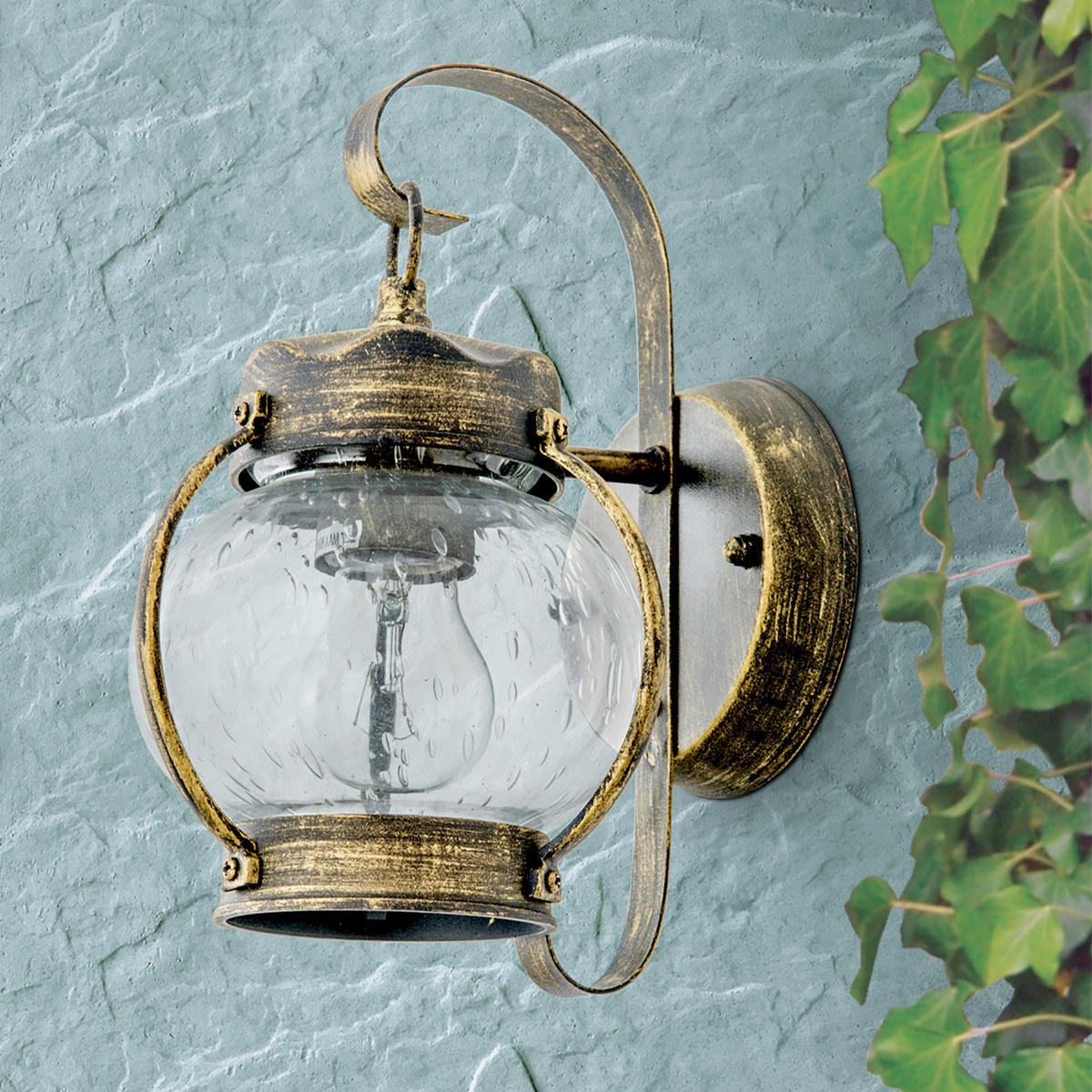 AUßENWANDLEUCHTE Taverna   - Goldfarben/Schwarz, LIFESTYLE, Glas/Metall (14/26/19cm)