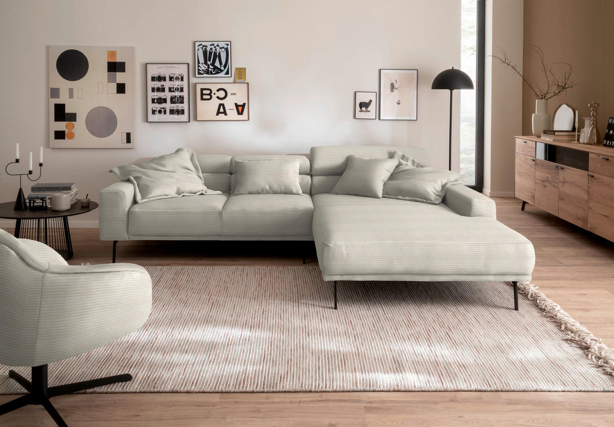 ECKSOFA  in Cord Naturfarben  293/215-217 cm  - Schwarz/Naturfarben, Design, Textil/Metall (293/215-217cm) - Schöner Wohnen