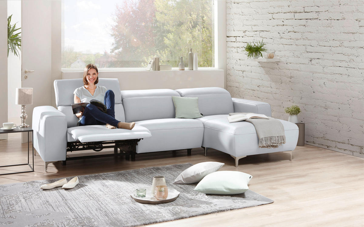 ECKSOFA in Echtleder Weiss  - Chromfarben/Weiss, Design, Leder/Metall (292/177cm) - Pure Home Lifestyle