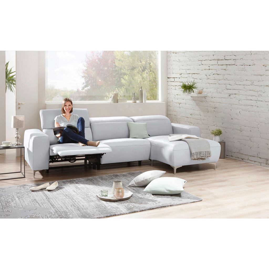 Thumbnail - Pure Home Lifestyle Ecksofa, Weiß, Leder, Echtleder, Dickleder, Uni, 4-Sitzer, Ottomane rechts, L-Form, 292x177 cm, Blau...