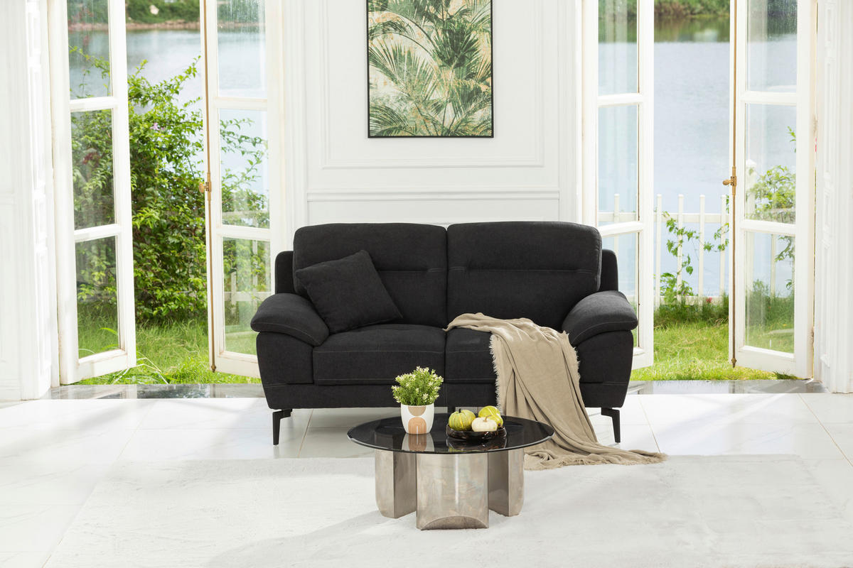 BOXSPRINGSOFA in Textil Schwarz  - Schwarz, KONVENTIONELL, Textil/Metall (175/92/94cm) - Livetastic