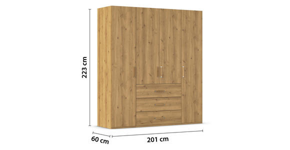 DREHTÜRENSCHRANK in Eichefarben - Eichefarben, Design, Holzwerkstoff/Kunststoff (201/223/60cm) - Novel