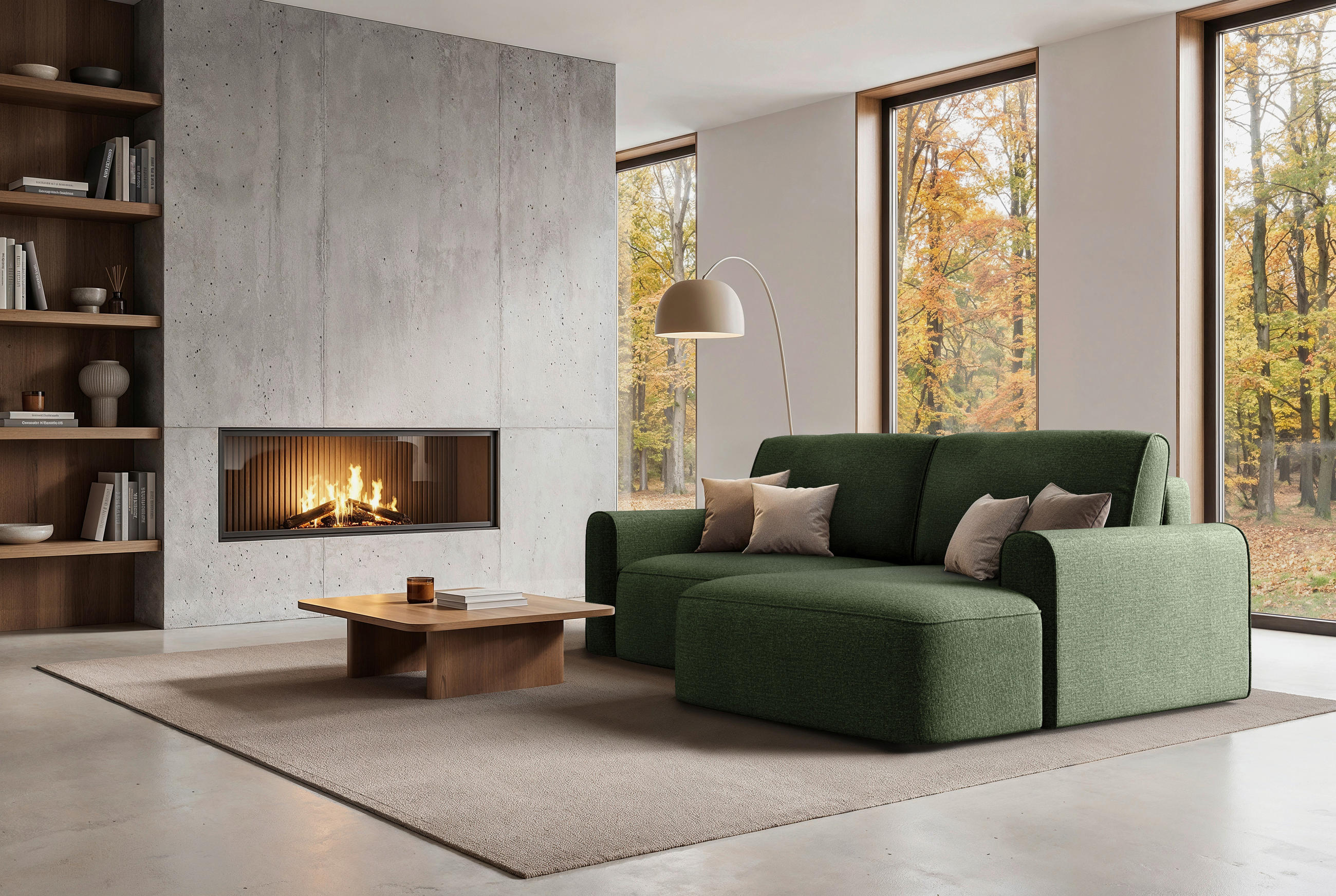 ECKSOFA PIEMONTE Grün Chenille Rückenkissen, Bettkasten, Schlaffunktion  - Schwarz/Grün, MODERN, Holz/Kunststoff (250/92cm) - Livetastic