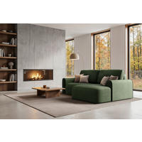 ECKSOFA PIEMONTE Grün Chenille Rückenkissen, Bettkasten, Schlaffunktion  - Schwarz/Grün, MODERN, Holz/Kunststoff (250/92cm) - Livetastic