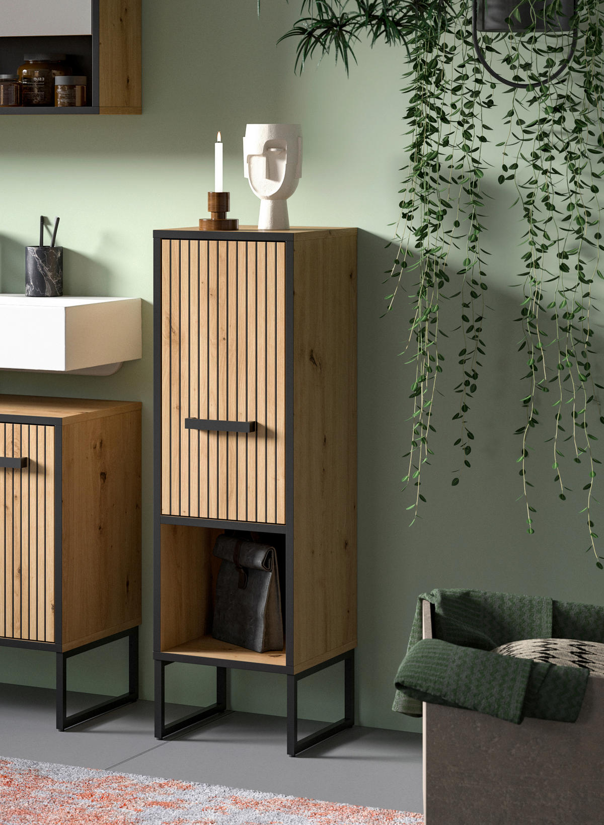 MIDISCHRANK 30/101/32 cm  - Schwarz/Eiche Artisan, Trend, Holzwerkstoff/Kunststoff (30/101/32cm) - MID.YOU