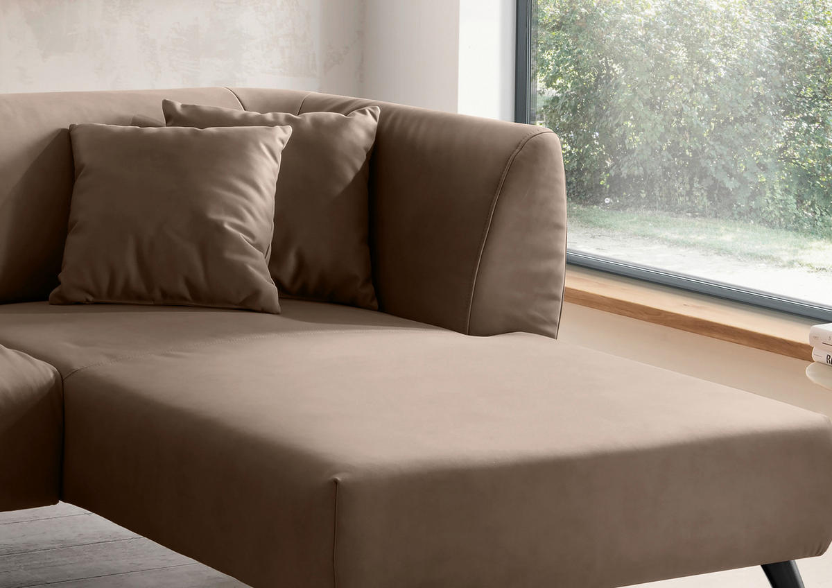 ECKSOFA in Lederlook Braun  - Schwarz/Braun, Modern, Holz/Textil (264/160cm) - Livetastic
