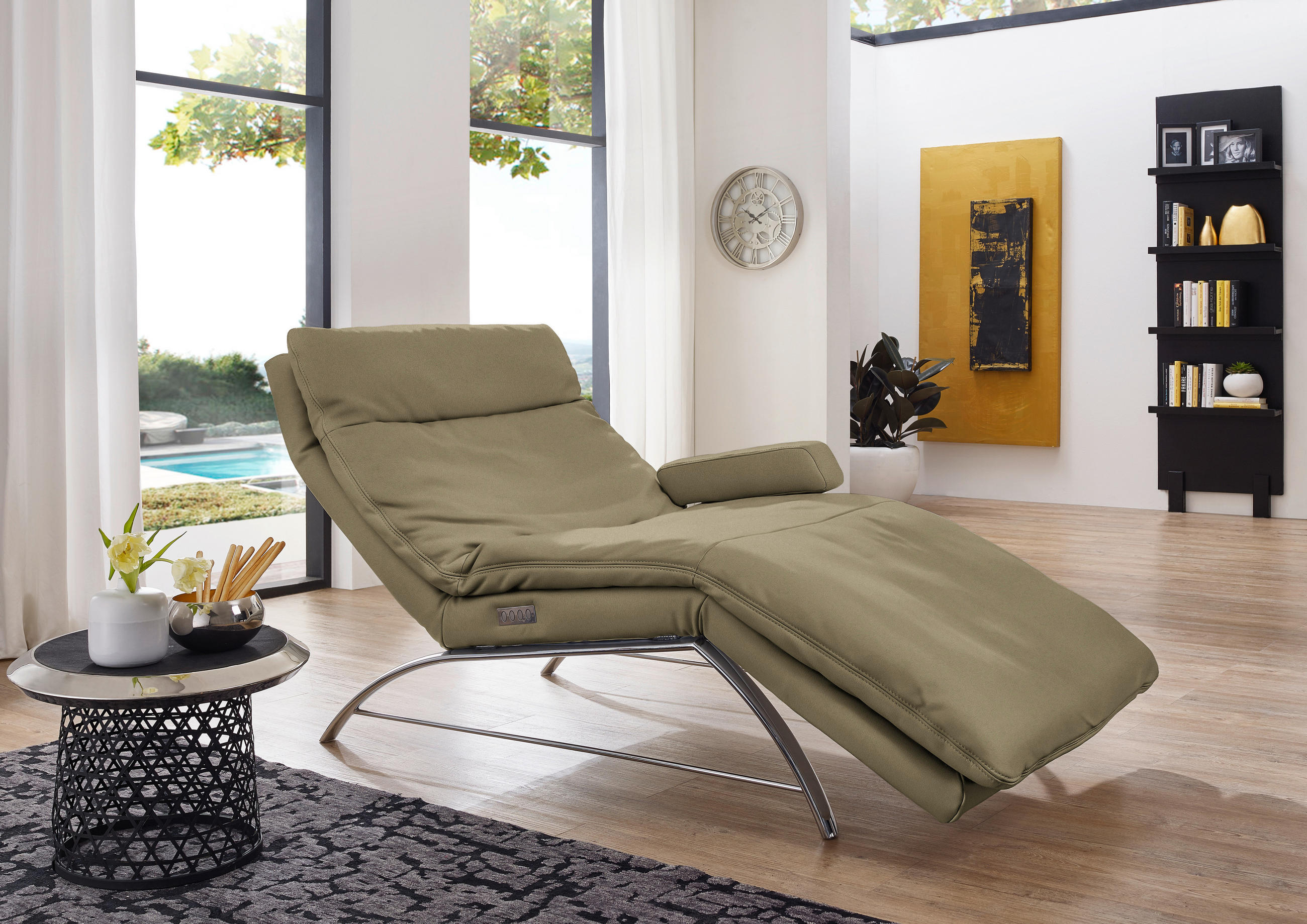 RELAXLIEGE in Echtleder Dunkelgrün  - Dunkelgrün/Alufarben, Basics, Leder (95/91/170cm) - Chilliano
