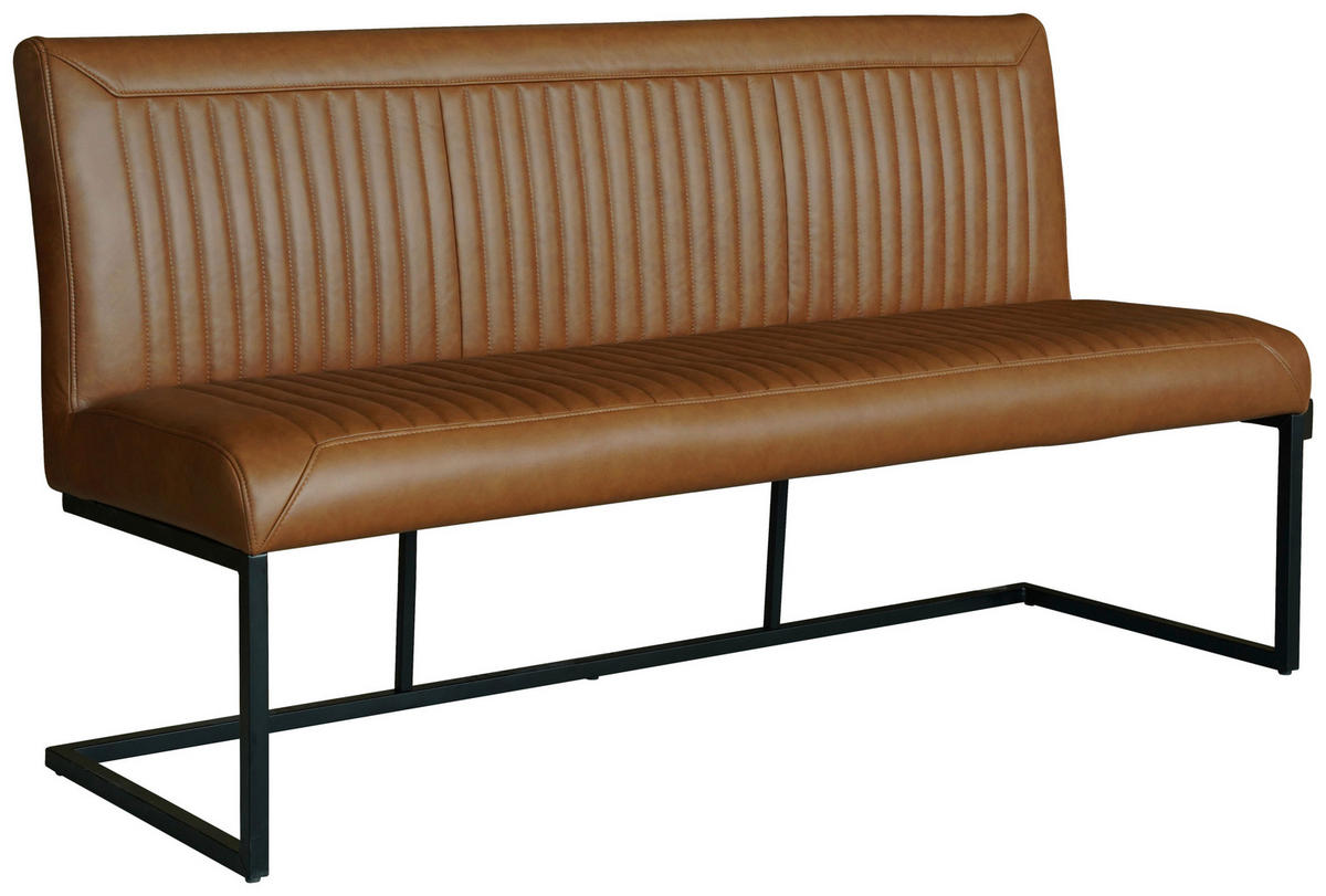 SITZBANK 170/92/63 cm Echtleder Schwarz, Cognac  - Cognac/Schwarz, Design, Leder/Metall (170/92/63cm) - Ambia Home