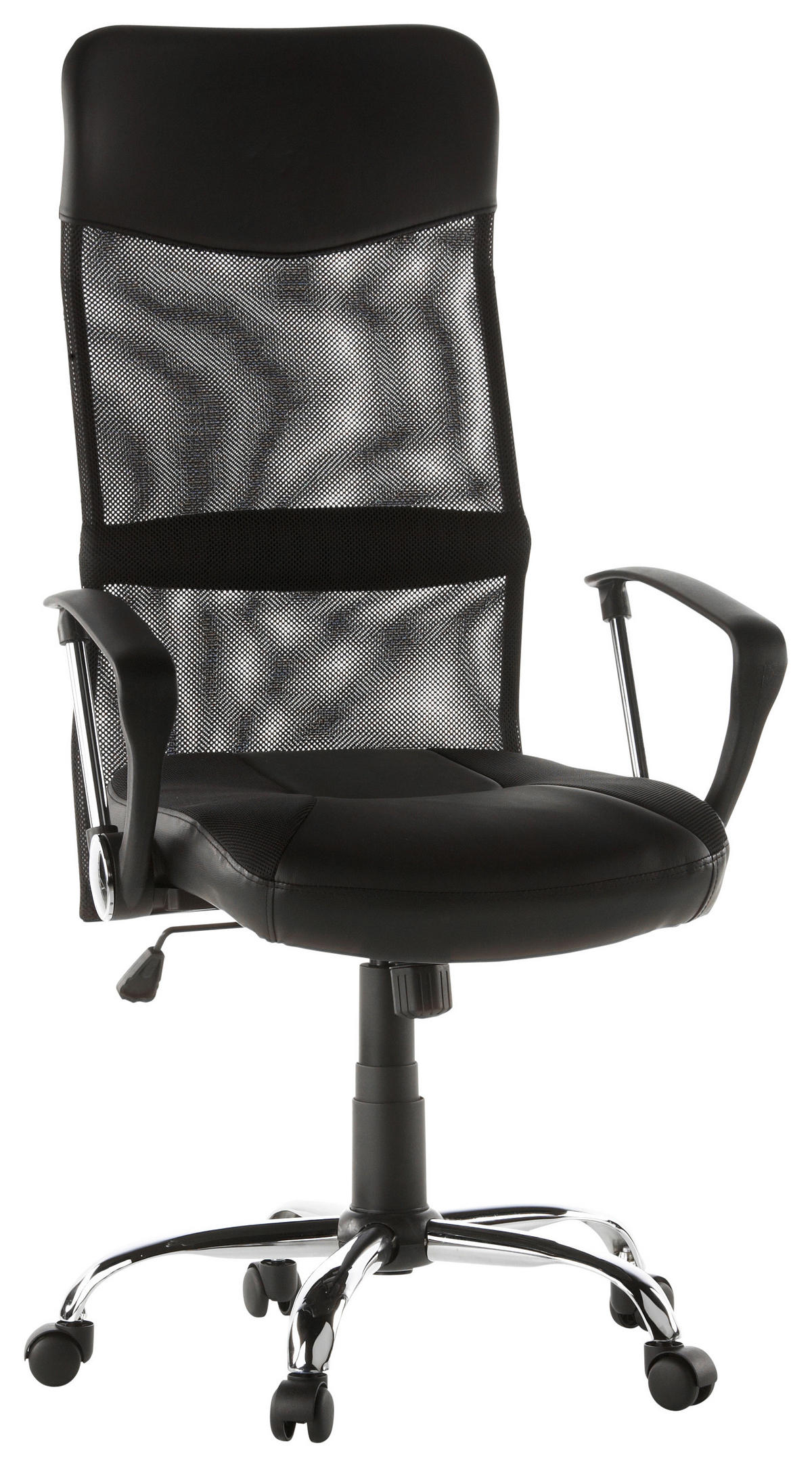 DREHSTUHL Lederlook, Netzbespannung Schwarz  - Silberfarben/Schwarz, Basics, Kunststoff/Textil (60/122/52cm) - MID.YOU