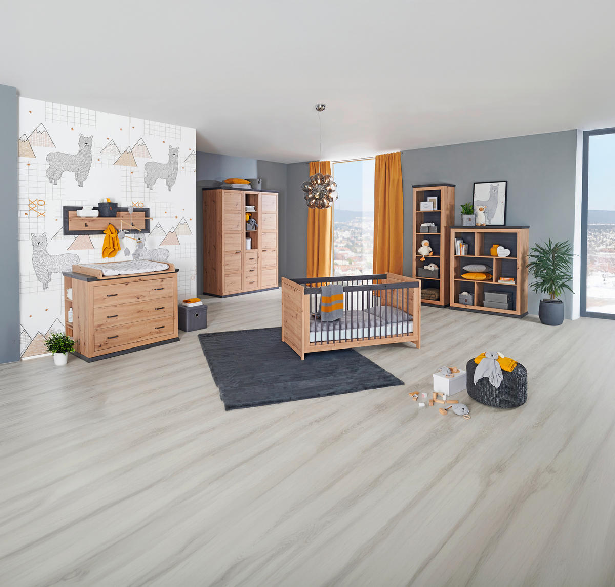 GITTERBETT Benton  145/76,5/80 cm   - Eichefarben/Dunkelgrau, Natur, Holz/Holzwerkstoff (145/76,5/80cm) - My Baby Lou