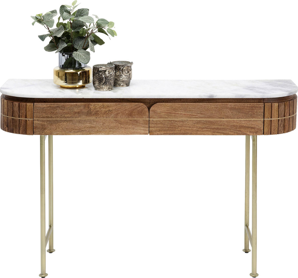 KONSOLE Mangoholz furniert, massiv Braun, Grau, Weiß  - Goldfarben/Braun, Design, Holz/Stein (100/76/30cm) - Kare-Design