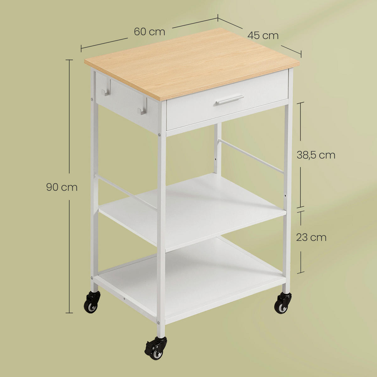 SERVIERWAGEN Weiß, Eichefarben  - Eichefarben/Silberfarben, Trend, Holzwerkstoff/Kunststoff (45/60/90cm) - Boxxx