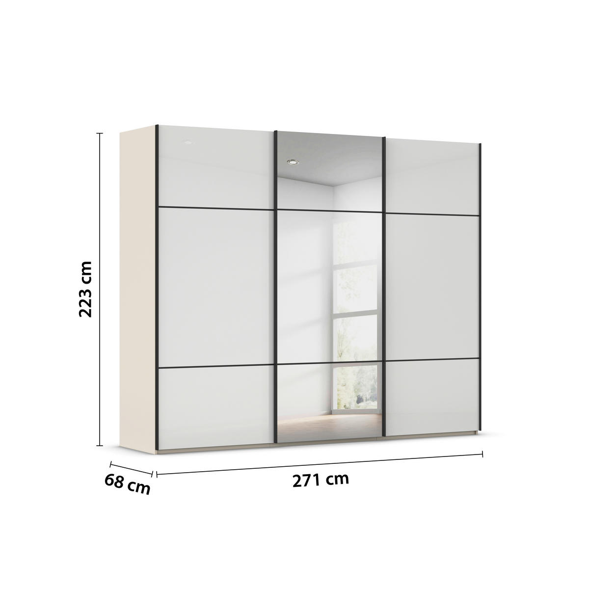 SCHWEBETÜRENSCHRANK  in Weiß, Champagner  - Champagner/Schwarz, KONVENTIONELL, Glas/Holzwerkstoff (271/223/68cm) - Novel