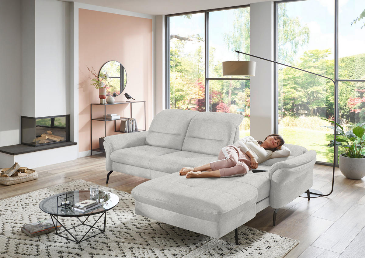 ECKSOFA in Flachgewebe Weiß  260/181 cm  - Schwarz/Weiß, KONVENTIONELL, Textil/Metall (260/181cm) - Beldomo Speed