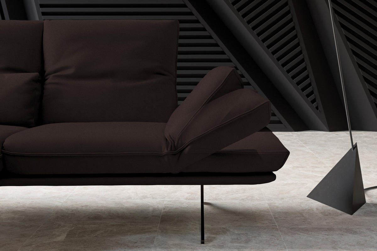 ECKSOFA in Echtleder Dunkelbraun  - Gelb/Dunkelbraun, Design, Leder/Metall (130/210cm) - Dieter Knoll