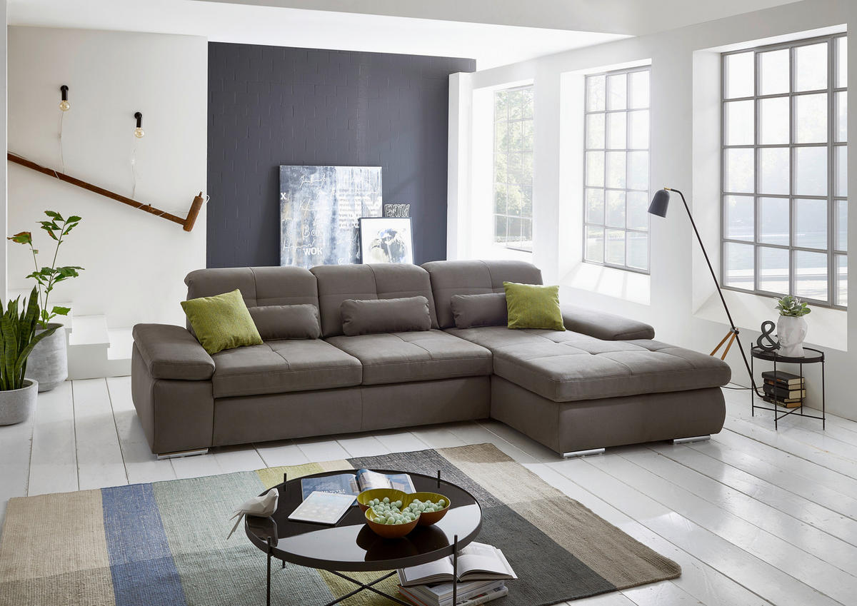 ECKSOFA Flachgewebe Grau  - Chromfarben/Grau, Design, Textil (309/195cm) - Beldomo Style