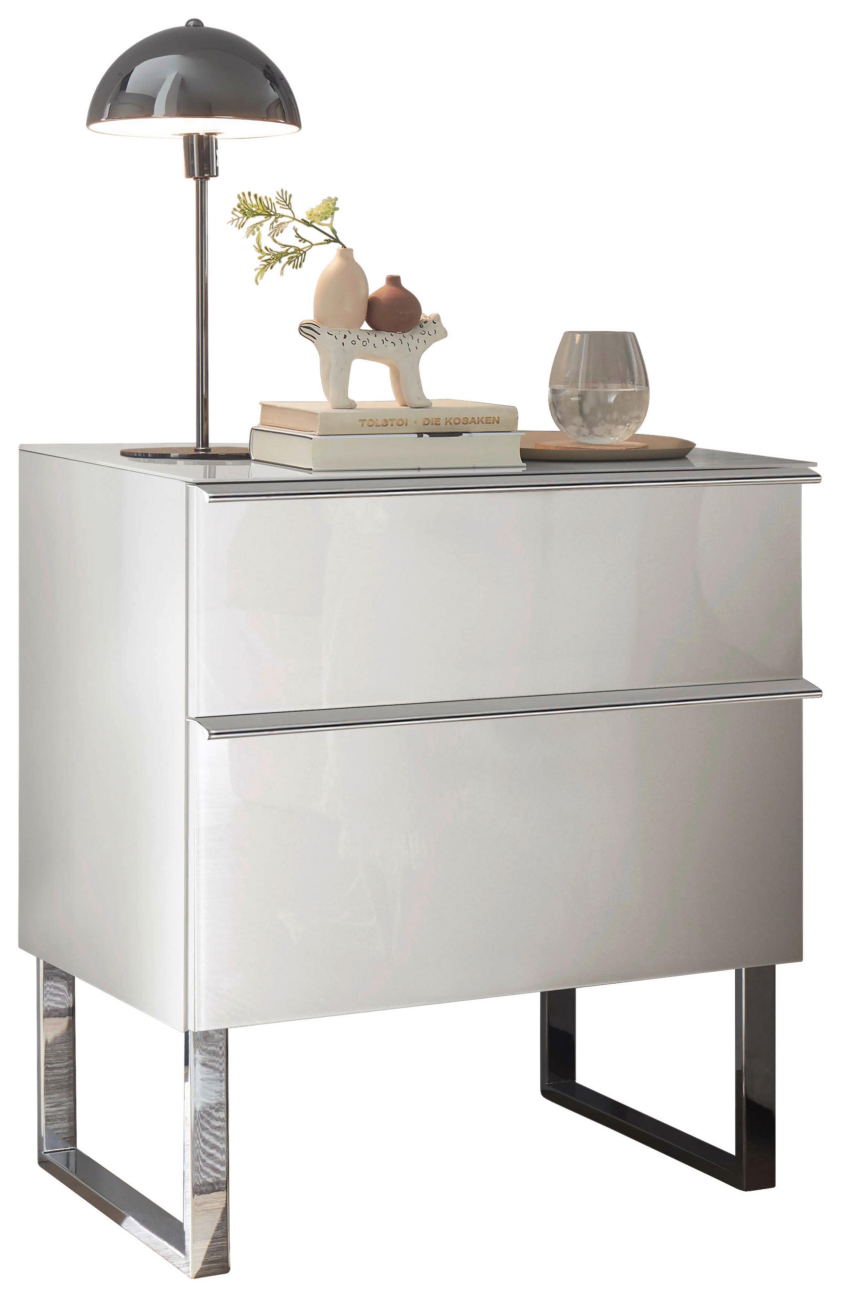 NACHTSCHRANK 60/65,8/43 cm  - Chromfarben/Weiß, Basics, Glas/Holzwerkstoff (60/65,8/43cm) - Dieter Knoll