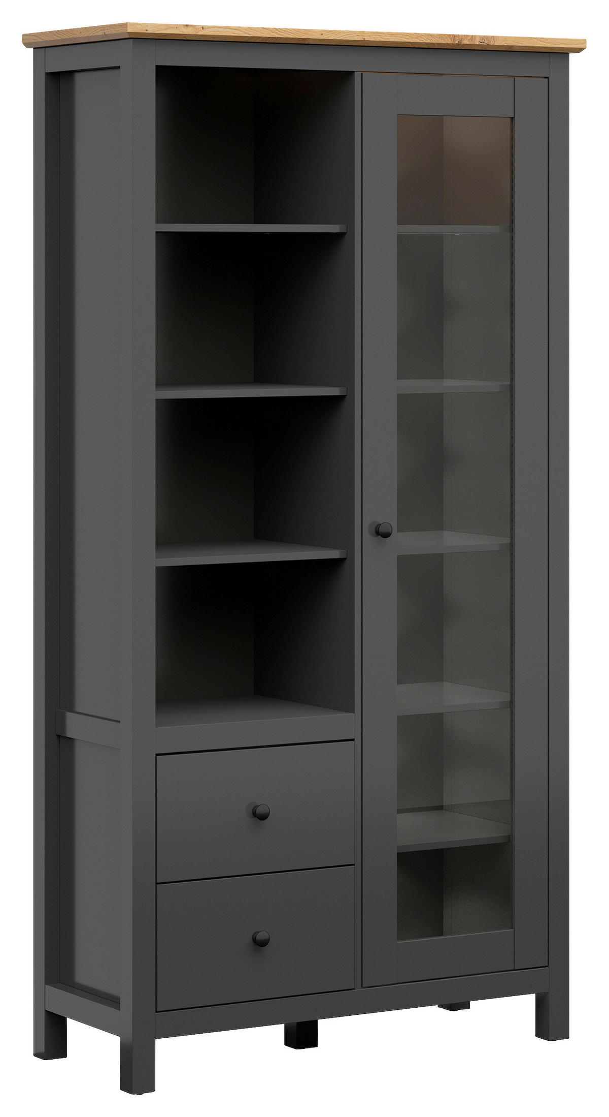 VITRINE in Eiche Artisan, Graphitfarben  - Graphitfarben/Schwarz, Design, Glas/Holzwerkstoff (106/203/44cm)