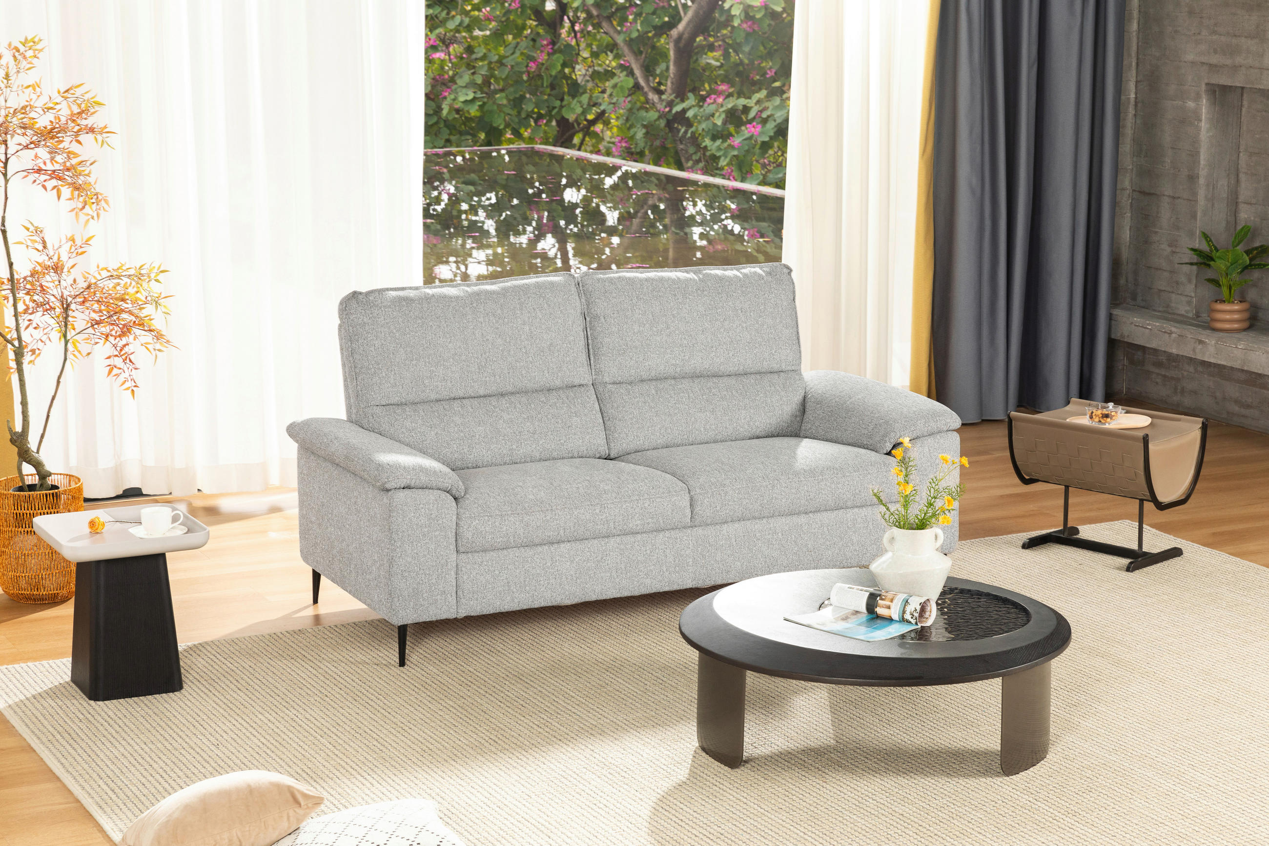 2-SITZER-SOFA Chenille Grau  - Schwarz/Grau, Design, Textil/Metall (193/97/93cm) - P & B
