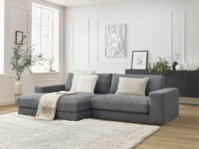 ECKSOFA Ottomane links  LEONARD  Dunkelgrau Struktur  - Dunkelgrau/Schwarz, MODERN, Kunststoff/Textil (159/274cm)