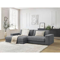 ECKSOFA Ottomane links  LEONARD  Dunkelgrau Struktur  - Dunkelgrau/Schwarz, MODERN, Kunststoff/Textil (159/274cm)