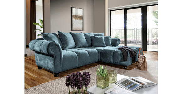 ECKSOFA  in Plüsch Petrol  288/190 cm  - Dunkelbraun/Petrol, KONVENTIONELL, Holz/Textil (288/190cm) - Carryhome
