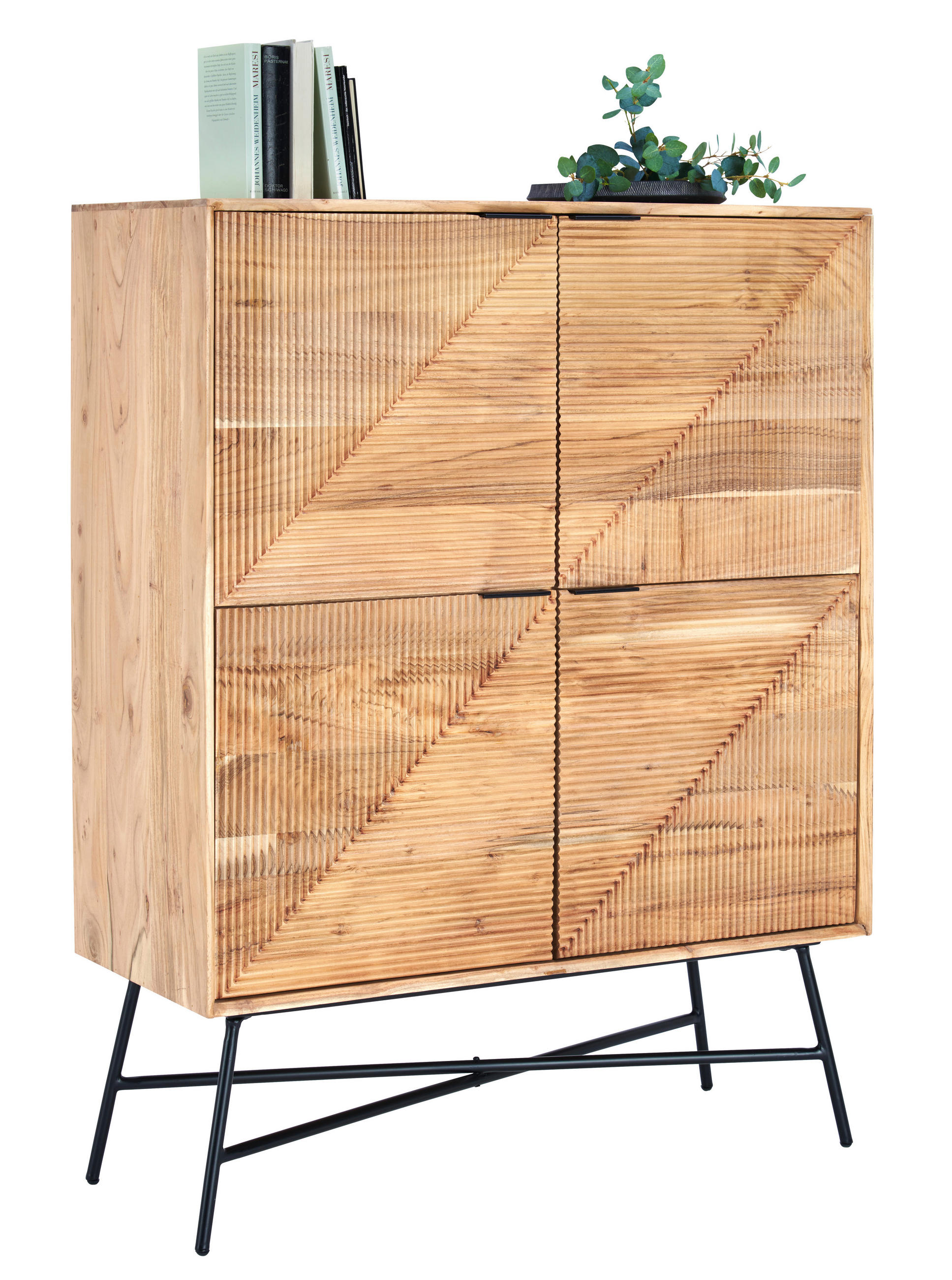 VYSOKÁ KOMODA, akácie, černá, barvy akácie, 105/135/45 cm - černá/barvy akácie, Trend, kov/dřevo (105/135/45cm) - Ambia Home