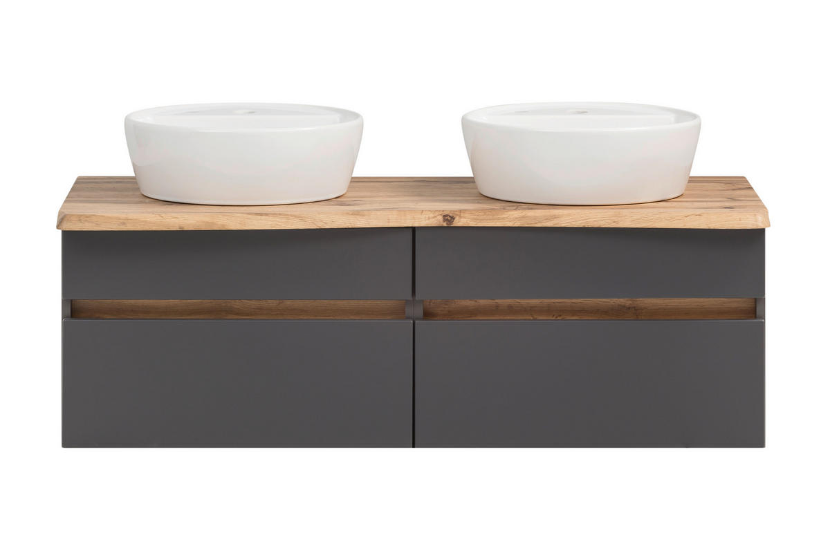 WASCHTISCHKOMBI 121 cm  - Graphitfarben/Weiß, Natur, Keramik/Holzwerkstoff (121cm) - Xora