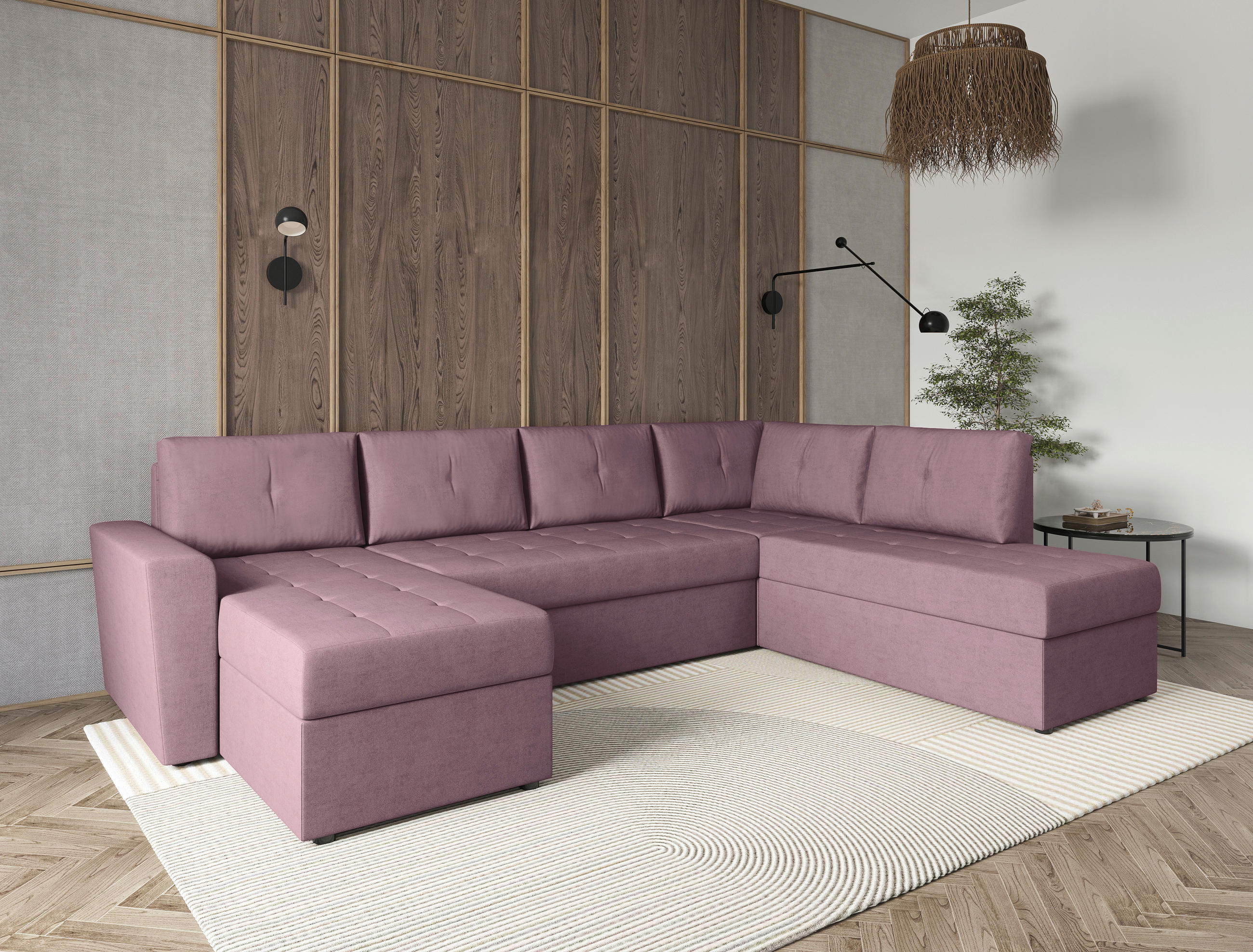 WOHNLANDSCHAFT TERMOLI Rosa Jacquard  - Schwarz/Rosa, Design, Kunststoff/Textil (155/297/212cm) - MID.YOU